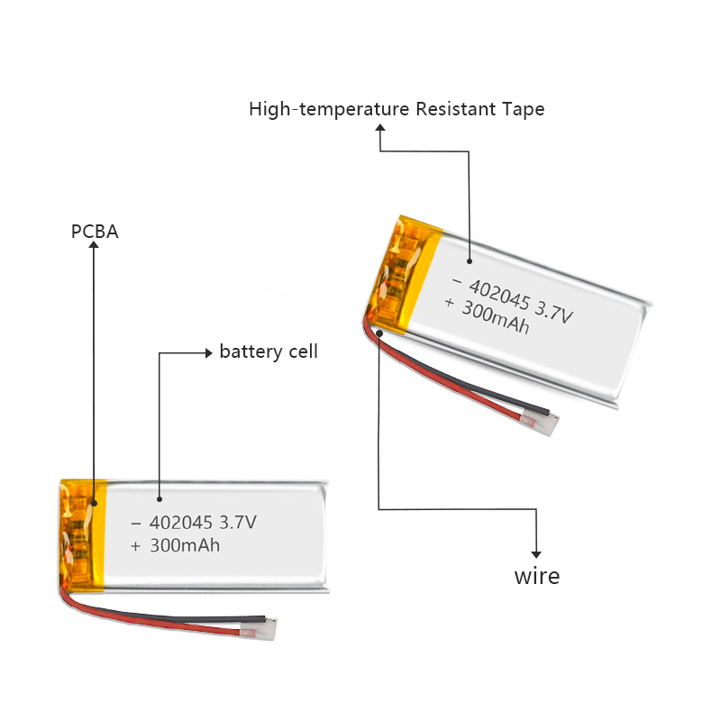 3.7 V Li-ion Battery 402045-300mah
